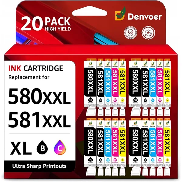 Denvoer Cartouches d'encre PGI-580XXL / CLI-581XXL