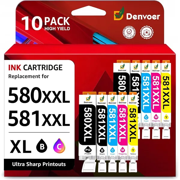 Denvoer Cartouches d'encre PGI-580XXL / CLI-581XXL